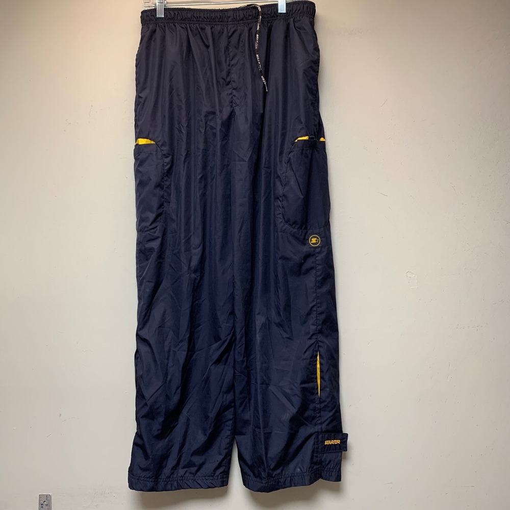 Starter Track Pants Mens Large Navy Blue Excellent Cargo Mesh Lined S21M